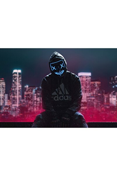 Zumzeria Tablou Canvas Hoodie Boy Sitting Neon Mask, 80x50cm, tablou1029, ®