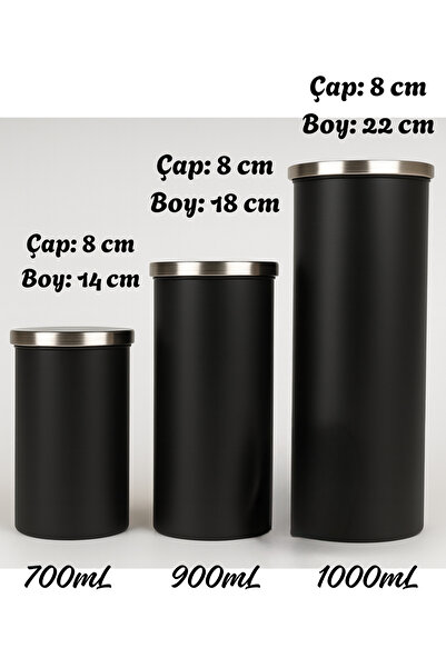Blissra Metal Kapaklı Contalı Mat Siyah Cam Kavanoz 3’lü Set – Borosilikat Saklama Kabı-1000-900-700mL