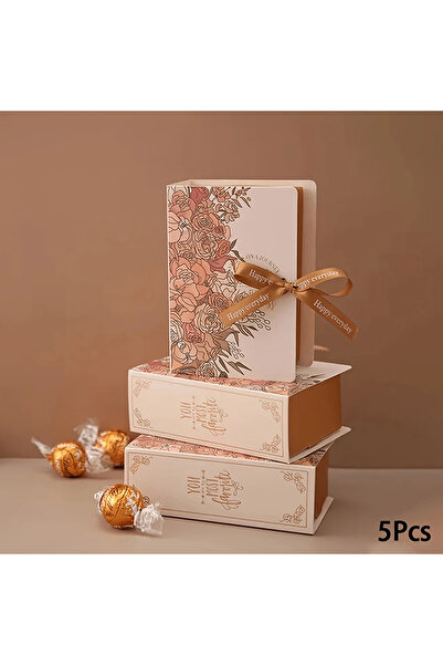 Choice 13x9x4.5cm 5PCS Champagne 5Pcs Book Shape Gift Box Ith Ribbon Paperboard Candy Chocolate Present Pac