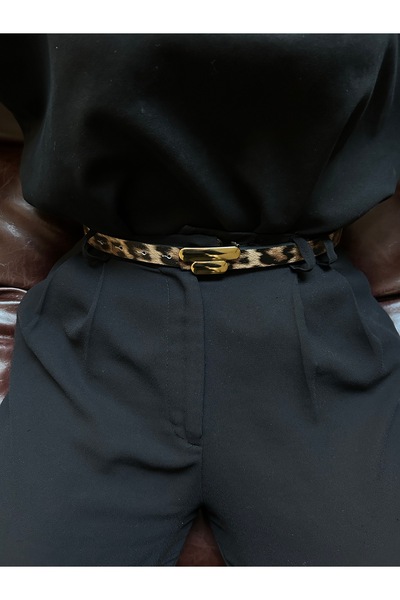 LİA KEMER Glide Stripe Patterned Women Gold Buckle Belt Curea pentru talie Cu...