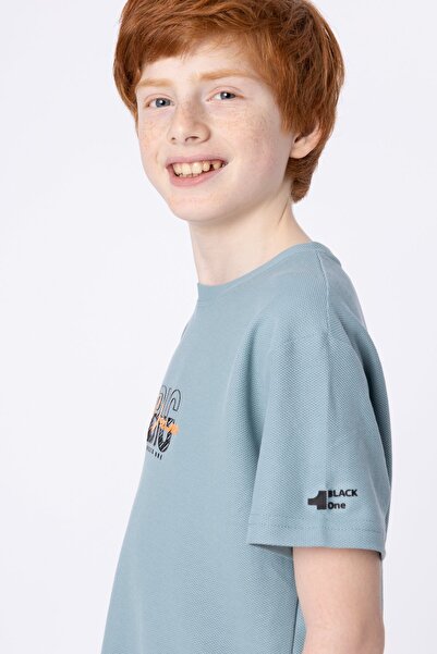 Black One 100% bumbac țesătură tip fagure, cu imprimeu anti-transpirație, cu detaliu, tricou de vară pentru băieți, cu gât crepus