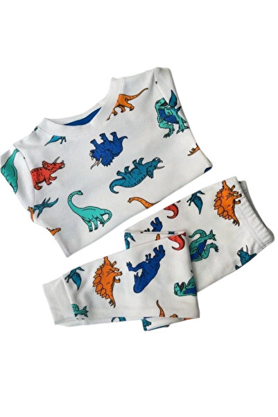 elmas kids Boy's Dinosaur Patterned 100% Cotton Pajama Set