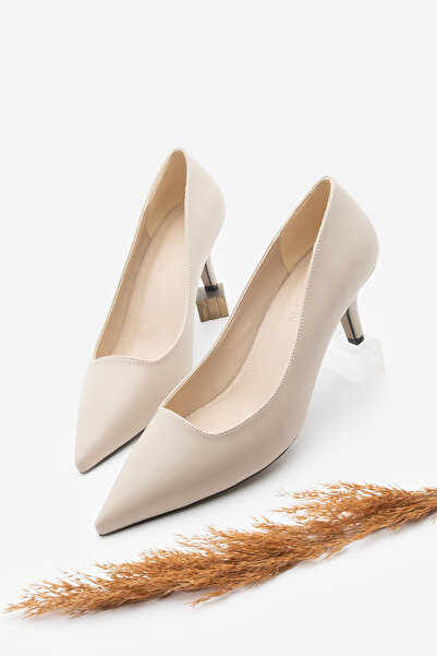 Marjin Beige Colored Women's Stiletto - Thin Heel and Pointed Toe Loresta