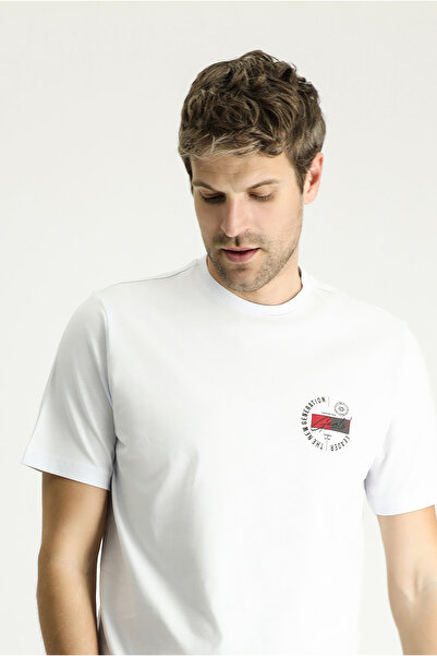 Kiğılı تي شيرت من القطن ذو قصة عادية مطبوع برقبة دائرية