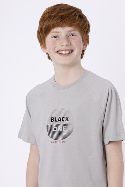 Black One 100% Cotton Single Jersey Fabric Injection Printed Boy's Crew Neck T-shirt Summer