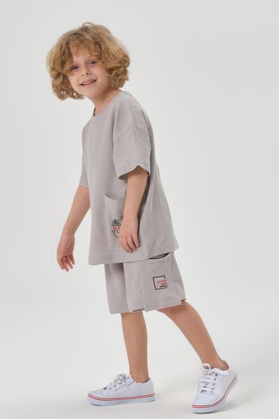 Black One Boy's Combed Cotton Waffle Fabric Top and Bottom Set