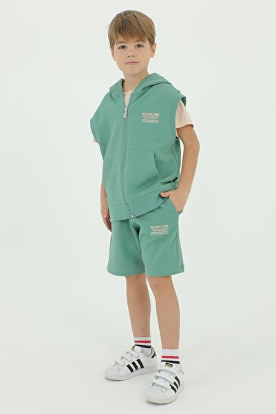 Black One Crew Neck Boy's Vest T-Shirt and Shorts Triple Set