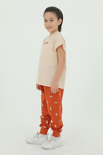 Black One Βαμβακερό καλοκαιρινό μπλουζάκι με λαιμόκοψη και παντελόνι για κορίτσια σετ φόρμας 2 τμχ