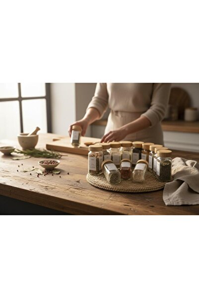 KAVEH 12-Piece Bamboo Lid Spice Jar Set with Sprinkler Head, Spice Rack with Labels