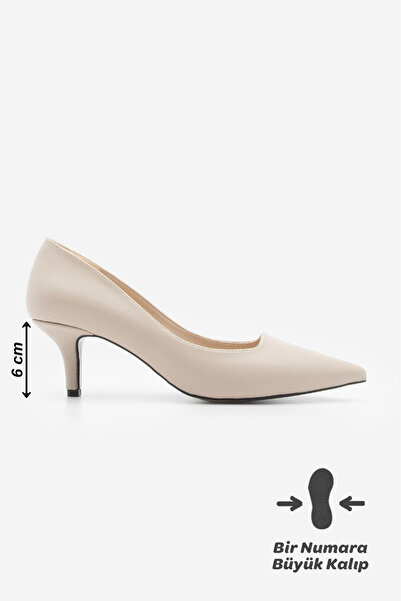 Marjin Beige Colored Women's Stiletto - Thin Heel and Pointed Toe Loresta