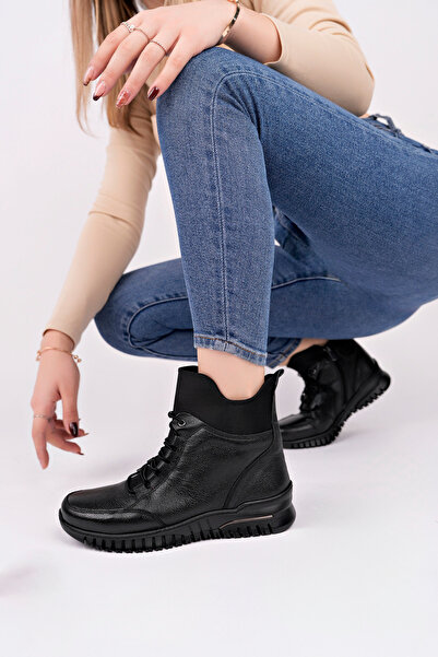 Deripabuc Genuine Leather Black Women's Leather Boots Dp46-2701