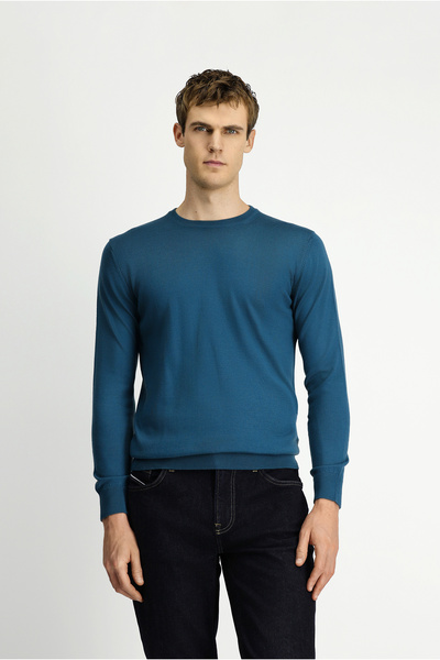 Kiğılı Вълнен плетен пуловер с кръгло деколте