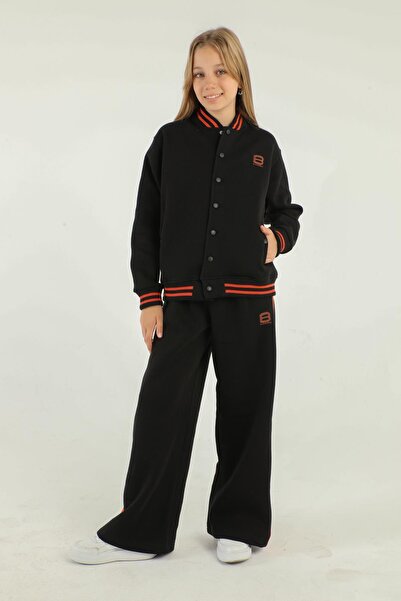 Black One Σετ αθλητικής φόρμας με φαρδύ πόδι με κολλάρο για κορίτσια