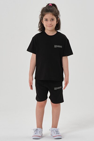 Black One Girl's Bottom Top Crew Neck Shorts Set