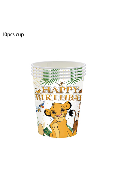 Miniso 10 قطع من أكواب الأسد الملك سيمبا زينة حفلات على شكل كوب وطبق ومنديل ومفرش طاولة لأعياد ميلاد الأطفال والأولاد