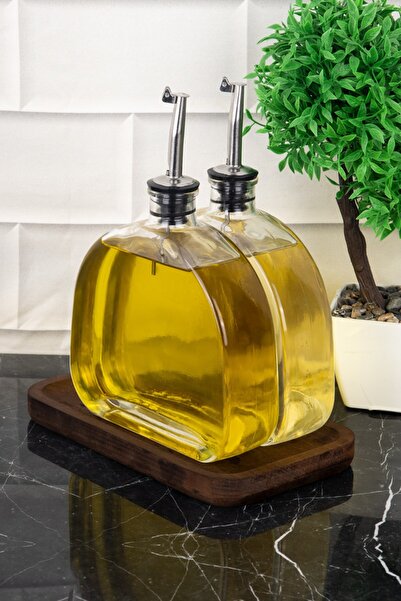 Reoona 2-Piece Oval Glass Oil Pot with Silver Lid Sunflower Oil Olive Oil Sauce Bowl Vinegar Bowl (Without Stand)