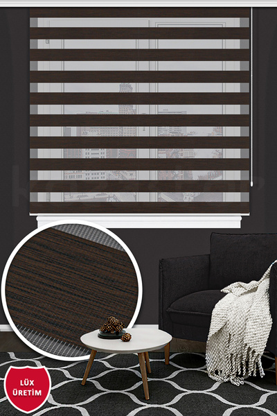 Kozastor Zebra Stor Perde Koyu Kahve Lüx Kalite 125 V04