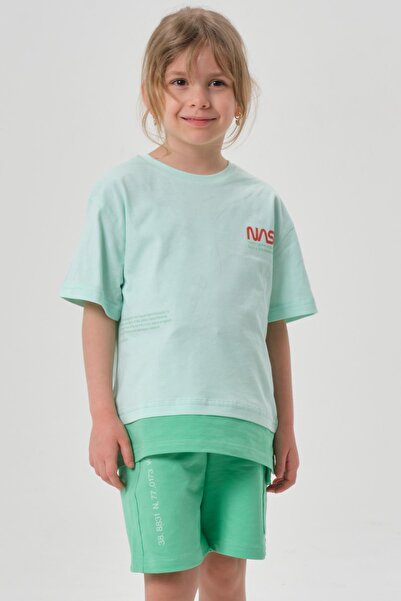 Black One Single Jersey Fabric Summer Print Detailed Pocket and Lanyard Girls' Bottom and Top Set