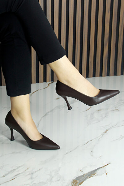 Erkan Saçmacı Suzanna Brown Genuine Cowhide Leather Pointed Toe Classic Thin Heels Shoes