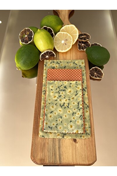 Home Flower Patterned Fabric Reusable Natural Beeswax (Beeswax) Food Storage Cloth 3-Piece Set