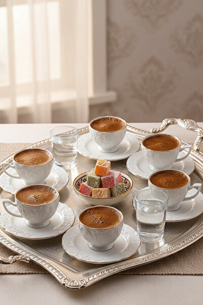 Frapan Home İpk 12 Parça 6 Kişilik Porselen Kahve Fincanı Takımı Altın Yaldız Gold