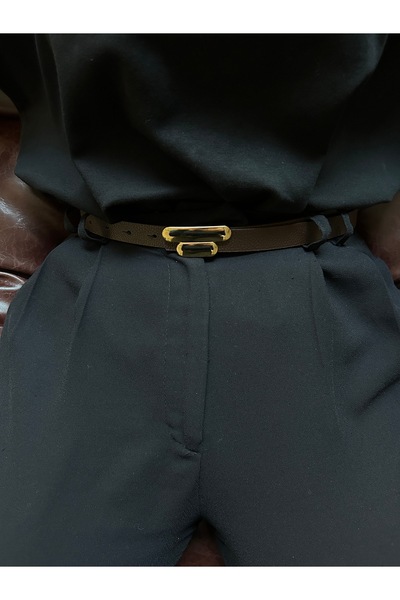 LİA KEMER Glide Stripe Patterned Women Gold Buckle Belt Curea pentru talie Cu...