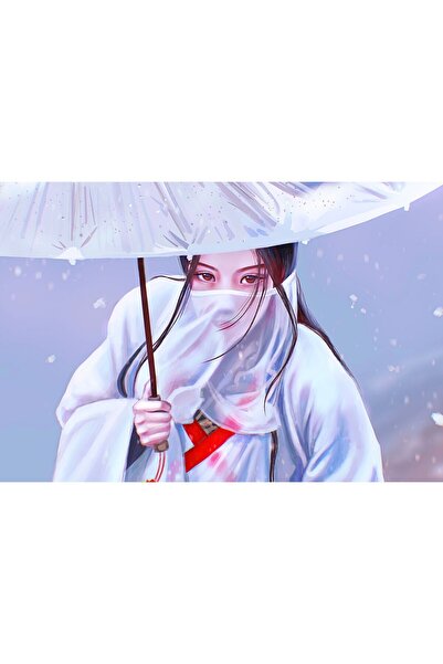 OEM Poster Fată asiatică cu umbrelă acoperită cu fața, artă digitală, 61x90cm...