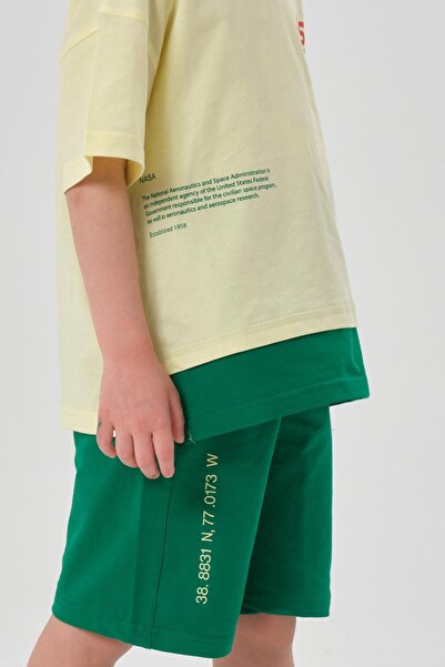 Black One Single Jersey Fabric Summer Print Detailed Pocket and Lanyard Girls' Bottom and Top Set