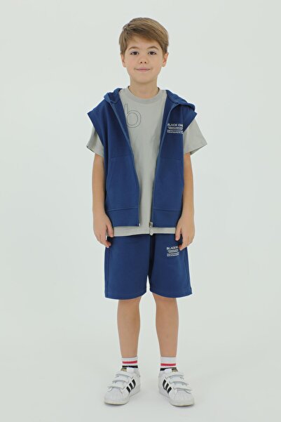 Black One Crew Neck Boy's Vest T-Shirt and Shorts Triple Set