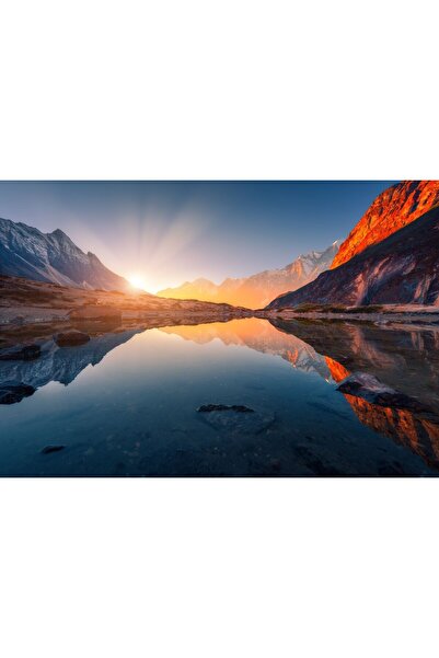 Zumzeria Tablou Canvas Răsărit de soare peste lacul Munților Stâncoși, 80x50c...