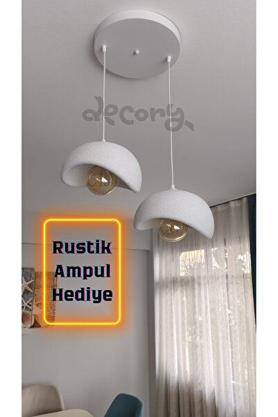 decory Beton Görünümlü 2'liSarkıt Avize,Bohem Sarkıt Avize (Rustik Ampul Hediyeli) (Bioplastik) E27