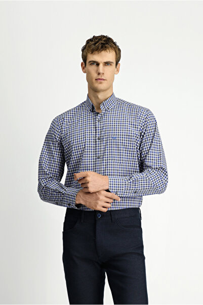 Kiğılı Long Sleeve Regular Fit Plaid Button Collar Cotton Shirt