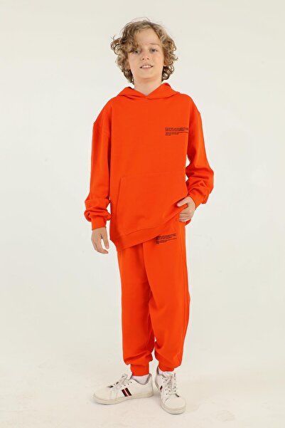 Black One Σετ αθλητικής φόρμας για αγόρι - Ύφασμα Interlock με κουκούλα, λεπτομέρεια εκτύπωσης και ατσάλι