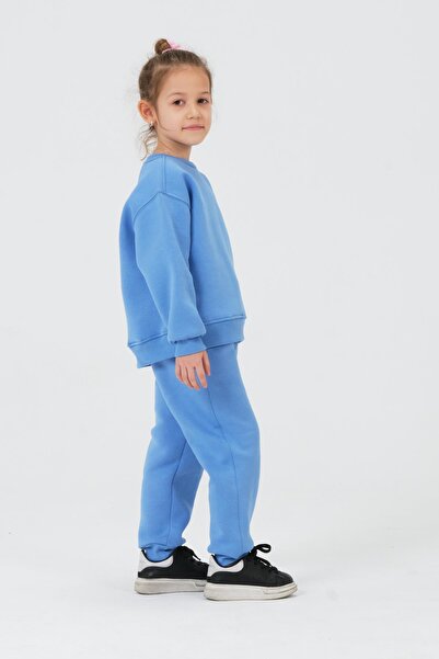 Black One KIZ ÇOCUK BİSİKLET YAKA 3 İPLİK KUMAŞTAN BASKILI ÇOCUK ALT ÜST EŞOFMAN TAKIMI