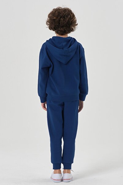 Black One Lycra Free Double Face Interlock Fabric Seasonal Print Detailed Pocket Corded Boys' Tracksuit