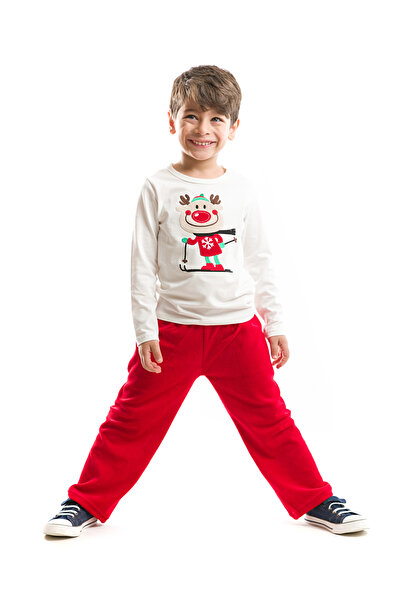 Denokids Deer New Year Men's Red Velvet Suit