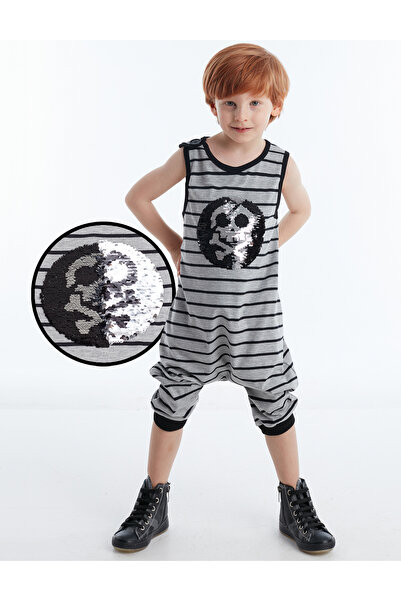 Denokids Skull Boy's Striped Jumpsuit