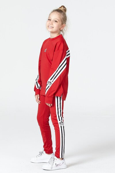 Black One Kız Çocuk Şerit Detaylı Salaş Sweat ve Tayt Spor Takım – Rahat Kesim, Yumuşak Kumaş