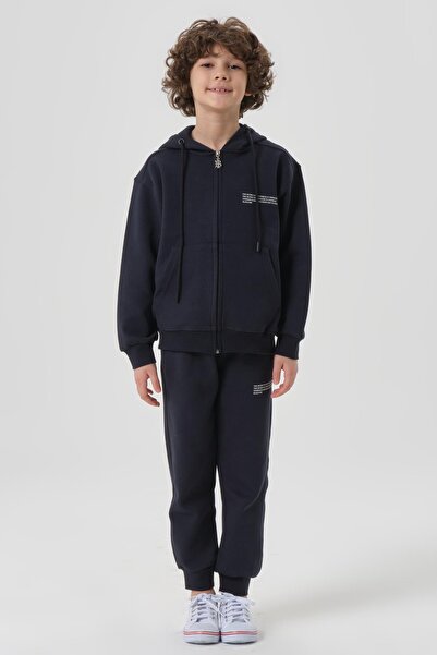 Black One Likrasız Double Face Interlok Kumaştan Mevsimlik Baskı Detaylı Cepli Kordonlu Erkek Çocuk Eşofman Ta