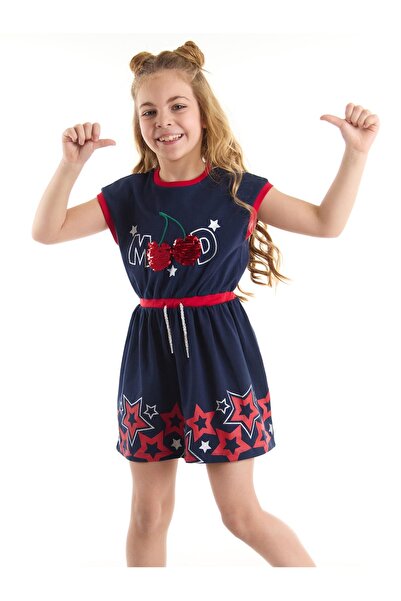 MSHB&G Girl's Navy Blue Summer Dress - Elastic Waist, Sequins and Cherry Cotton