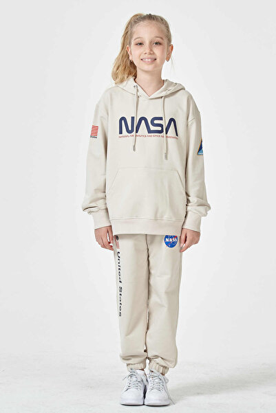 Black One Kız Çocuk Şardonsuz 2 İplik Baskılı Kapüşonlu Spor Eşofman Takımı –...