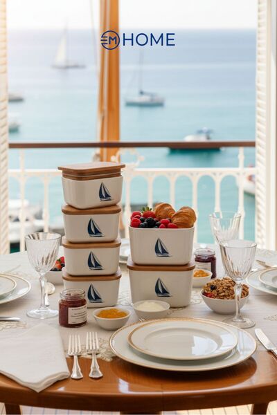 CEM HOME Set of Six Storage Containers Lunch Box with Natural Wooden Lid (4X400Ml-2X800Ml)