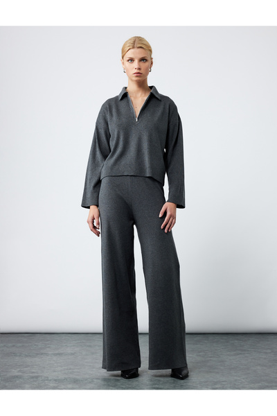 Koton Fermuarlı Polo Yaka Uzun Kollu Oversize Kazak