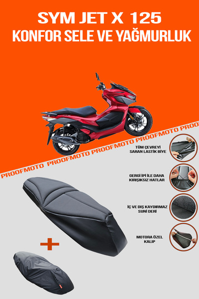 PROOFMOTO SYM JET X 125 Uyumlu Konfor Sele Ve Yağmurluk Kılıf