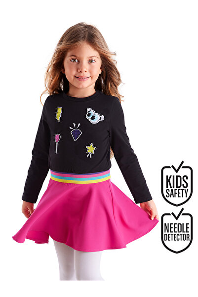 MSHB&G Winter Girl's Dress with Emoji and Elastic Waist, Black Pink