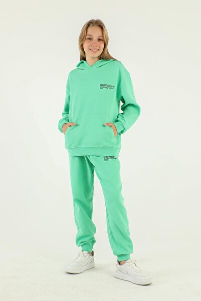 Black One Βασικό σετ αθλητικής φόρμας για κορίτσια από ατσάλινο ύφασμα Interlock με λεπτομέρεια εκτύπωσης με κουκούλα