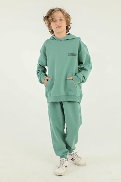 Black One Βασικό σετ φόρμας για αγόρι από ατσάλινο ύφασμα Interlock με λεπτομέρεια εκτύπωσης με κουκούλα