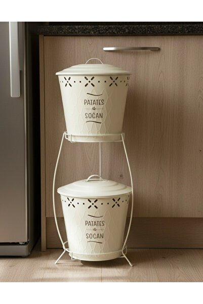 Bestofhome 2 Layer Metal Potato Onion Bucket Cream