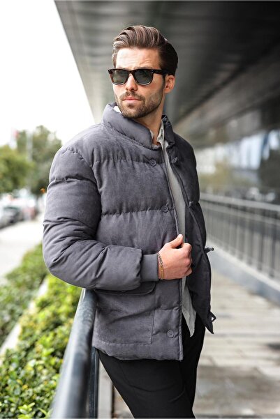 Madmext Smoked Buttoned Stand Collar Men's Puffer Jacket E7435