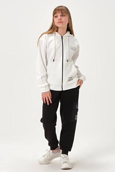 Black One Сталева інтерлок тканина Кишеня з принтом Деталізована блискавка Капюшон Нижня частина Верхня частина Дівчачий спортивний костюм